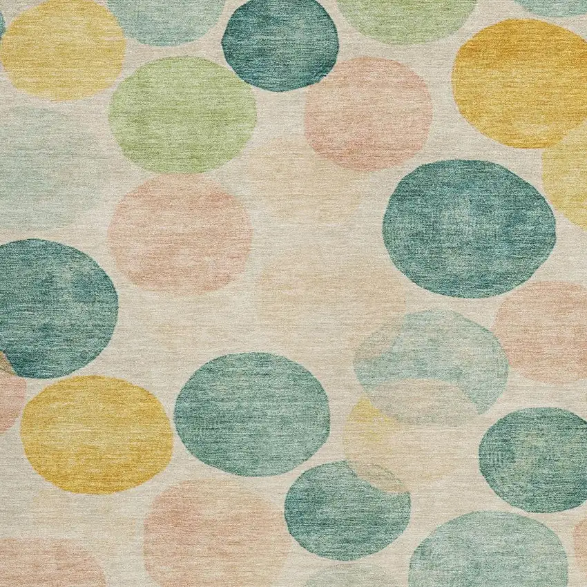 Teal Blue Yellow And Peach Geometric Washable Indoor Outdoor Area Rug Photo 3