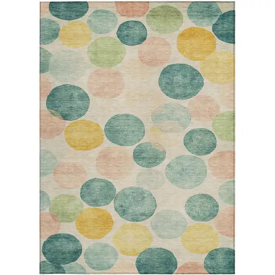 Teal Blue Yellow And Peach Geometric Washable Indoor Outdoor Area Rug Photo 1