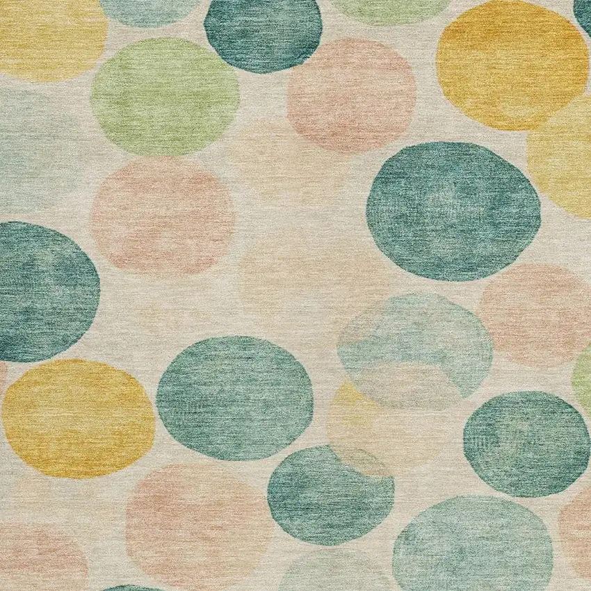 Teal Blue Yellow And Peach Geometric Washable Indoor Outdoor Area Rug Photo 3