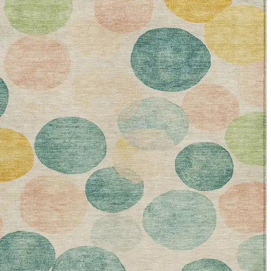 Teal Blue Yellow And Peach Geometric Washable Indoor Outdoor Area Rug Photo 3