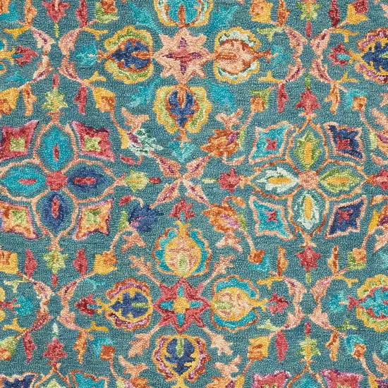 Teal Blue Yellow And Red Wool Floral Hand Tufted Area Rug Photo 6