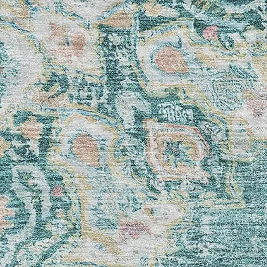 Teal Blush And Ivory Floral Washable Area Rug With UV Protection Photo 2