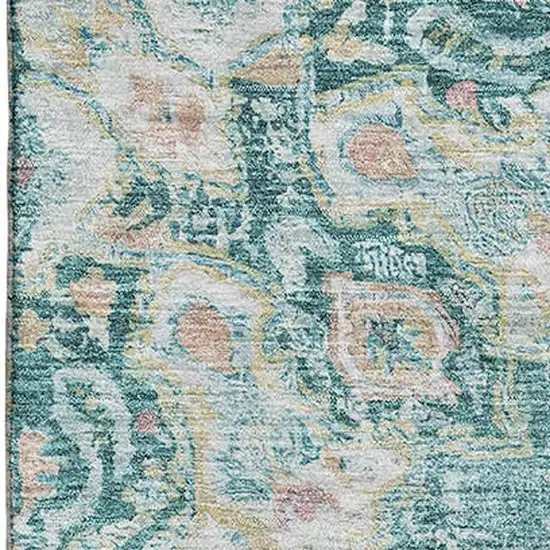 Teal Blush And Ivory Floral Washable Area Rug With UV Protection Photo 2