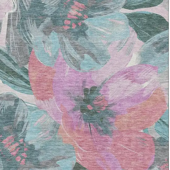 Teal Blush And Ivory Floral Washable Area Rug With UV Protection Photo 2
