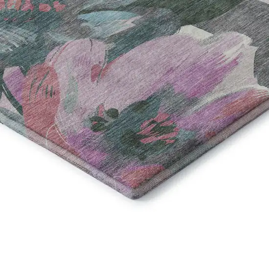 Teal Blush And Ivory Floral Washable Area Rug With UV Protection Photo 6