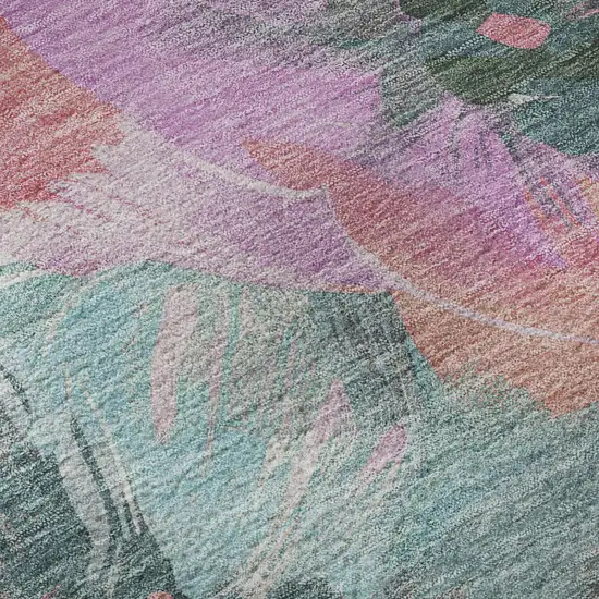 Teal Blush And Ivory Floral Washable Area Rug With UV Protection Photo 8