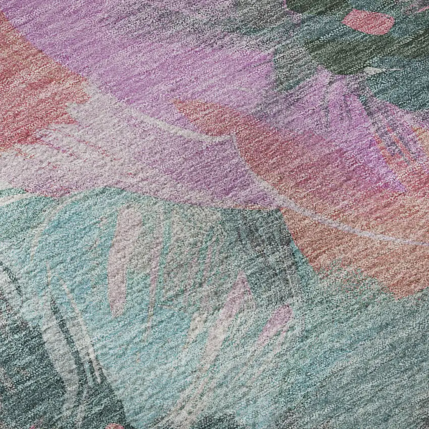 Teal Blush And Ivory Floral Washable Area Rug With UV Protection Photo 8