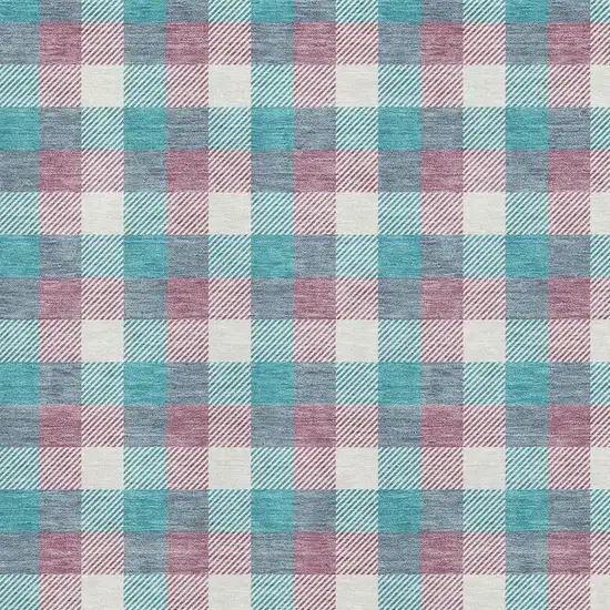 Teal Blush And Ivory Plaid Washable Area Rug With UV Protection Photo 2