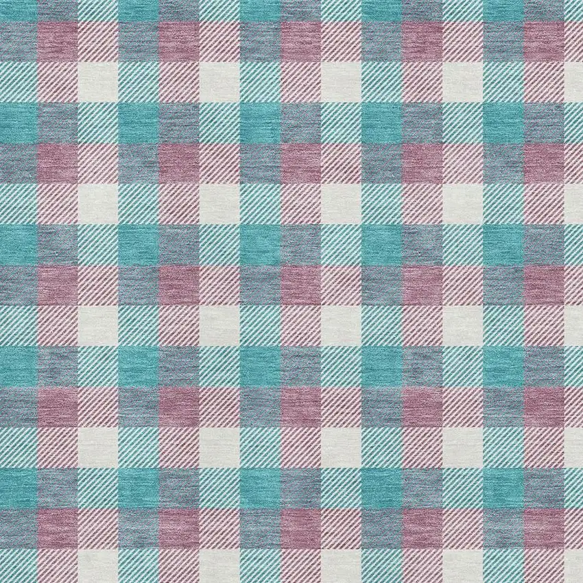 Teal Blush And Ivory Plaid Washable Area Rug With UV Protection Photo 2