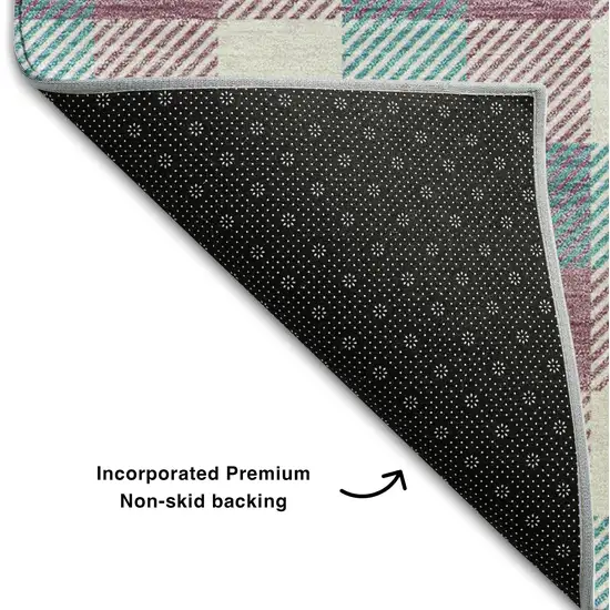 Teal Blush And Ivory Plaid Washable Area Rug With UV Protection Photo 6