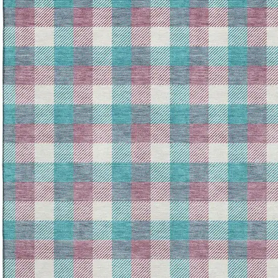 Teal Blush And Ivory Plaid Washable Area Rug With UV Protection Photo 2