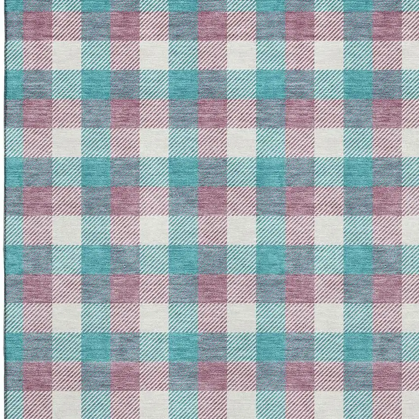 Teal Blush And Ivory Plaid Washable Area Rug With UV Protection Photo 2