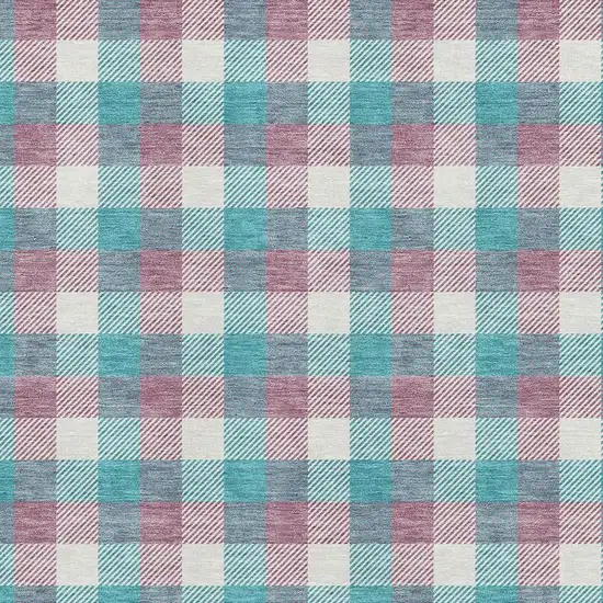 Teal Blush And Ivory Plaid Washable Area Rug With UV Protection Photo 2
