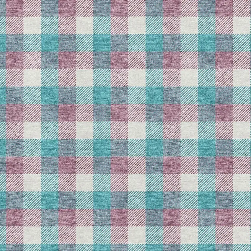 Teal Blush And Ivory Plaid Washable Area Rug With UV Protection Photo 2