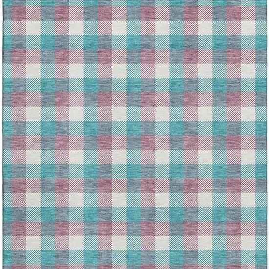Teal Blush And Ivory Plaid Washable Area Rug With UV Protection Photo 3