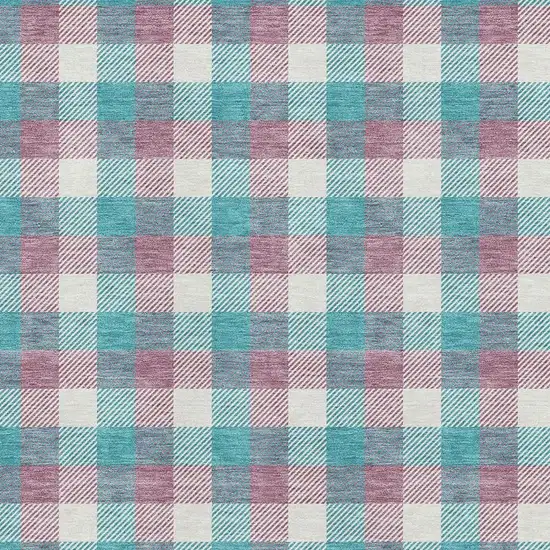 Teal Blush And Ivory Plaid Washable Area Rug With UV Protection Photo 2