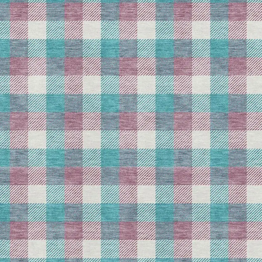 Teal Blush And Ivory Plaid Washable Area Rug With UV Protection Photo 2