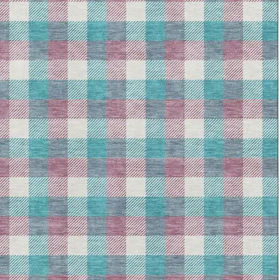 Teal Blush And Ivory Plaid Washable Area Rug With UV Protection Photo 2
