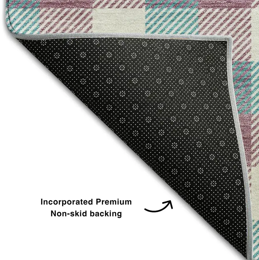 Teal Blush And Ivory Plaid Washable Area Rug With UV Protection Photo 6