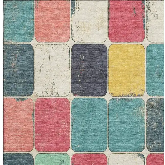 Teal Blush And Yellow Geometric Washable Area Rug With UV Protection Photo 3