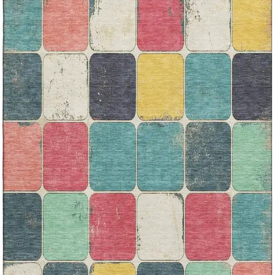Teal Blush And Yellow Geometric Washable Area Rug With UV Protection Photo 4