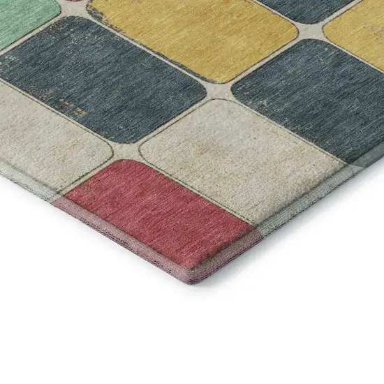 Teal Blush And Yellow Geometric Washable Area Rug With UV Protection Photo 7