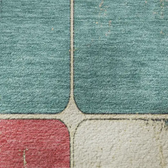 Teal Blush And Yellow Geometric Washable Area Rug With UV Protection Photo 9