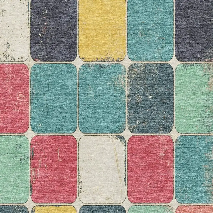 Teal Blush And Yellow Geometric Washable Area Rug With UV Protection Photo 3