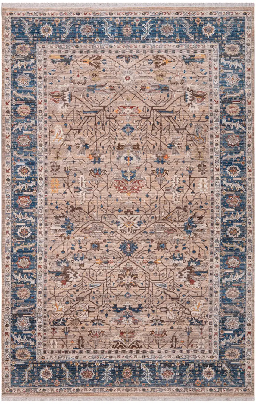 Teal Brown And Beige Oriental Runner Rug With Fringe Photo 2