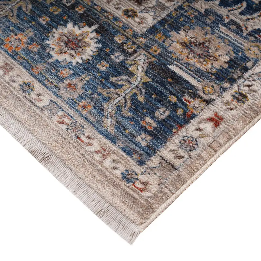 Teal Brown And Beige Oriental Runner Rug With Fringe Photo 8