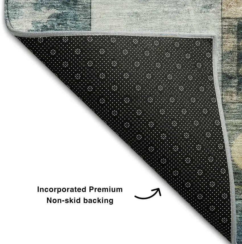 Teal Brown And Ivory Geometric Washable Area Rug With UV Protection Photo 5