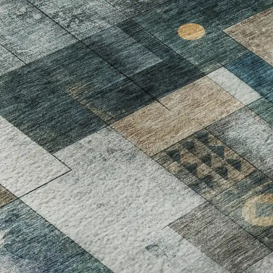Teal Brown And Ivory Geometric Washable Area Rug With UV Protection Photo 8