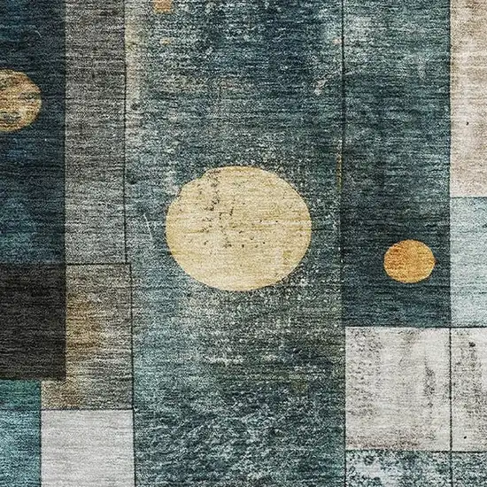 Teal Brown And Ivory Geometric Washable Area Rug With UV Protection Photo 2