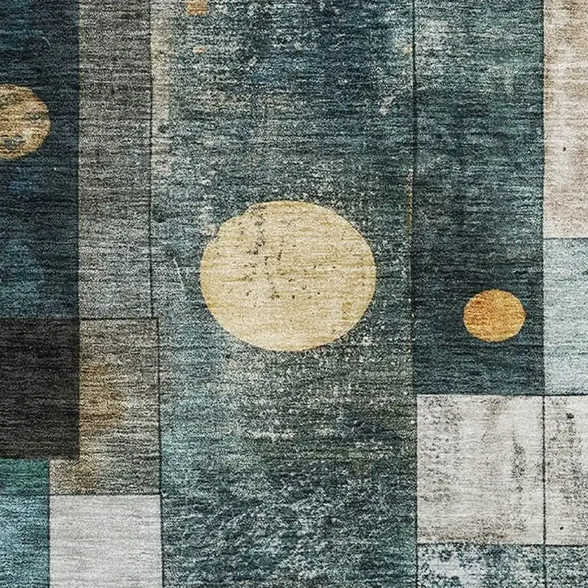 Teal Brown And Ivory Geometric Washable Area Rug With UV Protection Photo 2