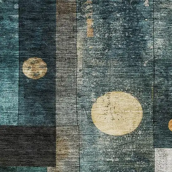 Teal Brown And Ivory Geometric Washable Area Rug With UV Protection Photo 2