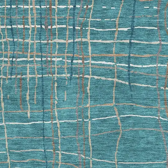 Teal Brown And Ivory Striped Washable Area Rug With UV Protection Photo 2