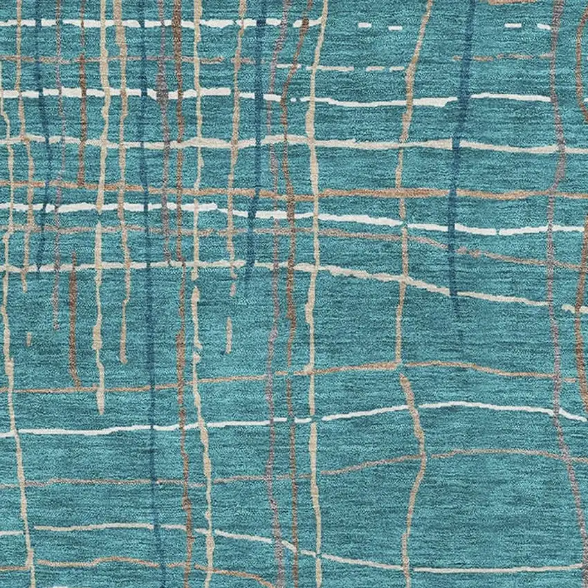 Teal Brown And Ivory Striped Washable Area Rug With UV Protection Photo 2