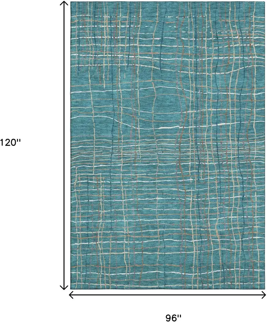 Teal Brown And Ivory Striped Washable Area Rug With UV Protection Photo 9