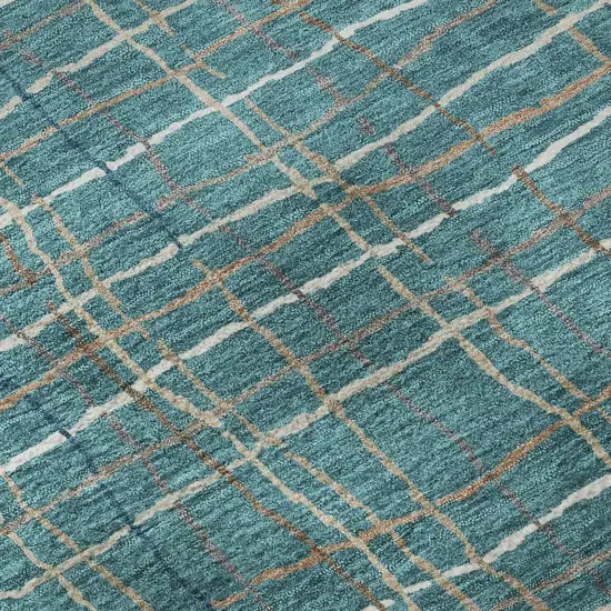 Teal Brown And Ivory Striped Washable Area Rug With UV Protection Photo 8