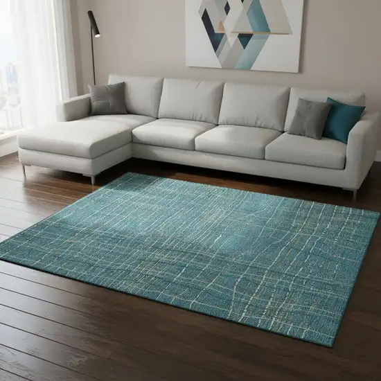 Teal Brown And Ivory Striped Washable Area Rug With UV Protection Photo 2