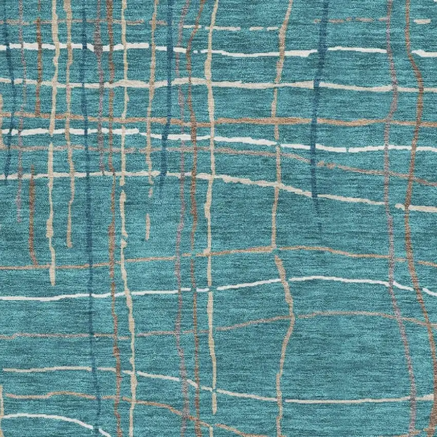 Teal Brown And Ivory Striped Washable Area Rug With UV Protection Photo 2