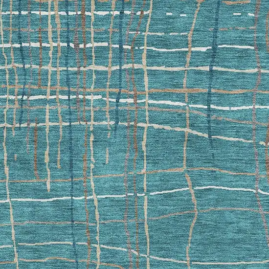 Teal Brown And Ivory Striped Washable Area Rug With UV Protection Photo 3