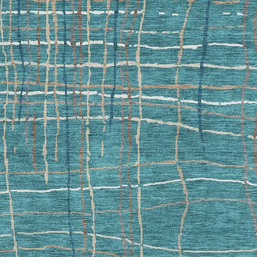 Teal Brown And Ivory Striped Washable Area Rug With UV Protection Photo 3