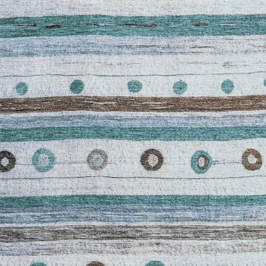 Teal Brown And Ivory Striped Washable Area Rug With UV Protection Photo 3