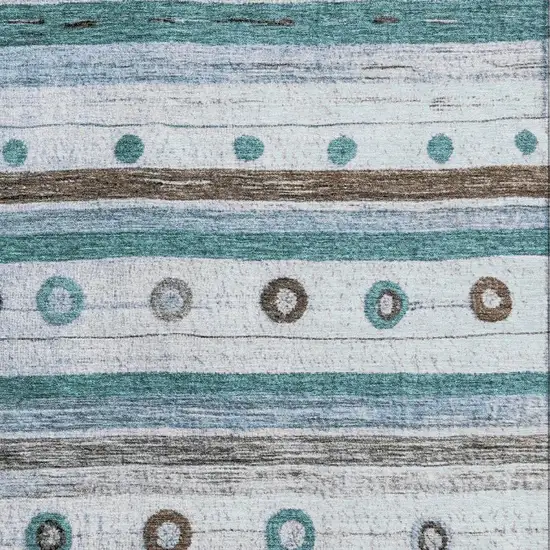Teal Brown And Ivory Striped Washable Area Rug With UV Protection Photo 3