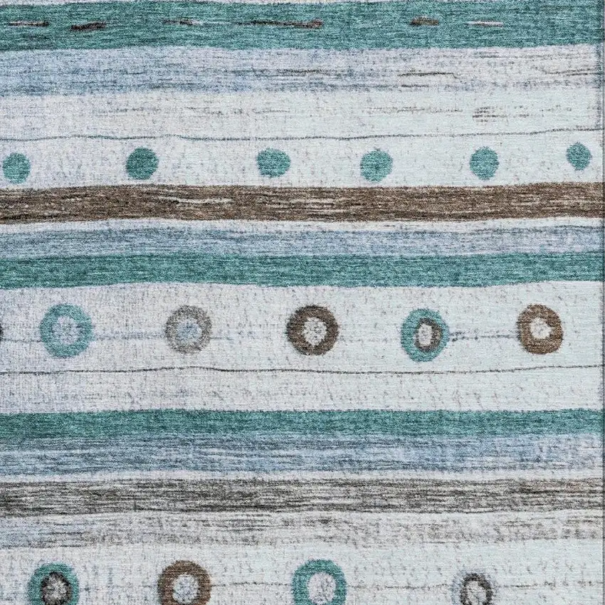 Teal Brown And Ivory Striped Washable Area Rug With UV Protection Photo 3