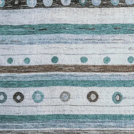 Teal Brown And Ivory Striped Washable Area Rug With UV Protection Photo 3