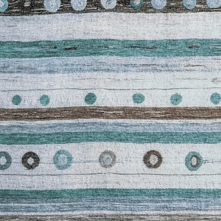 Teal Brown And Ivory Striped Washable Area Rug With UV Protection Photo 3