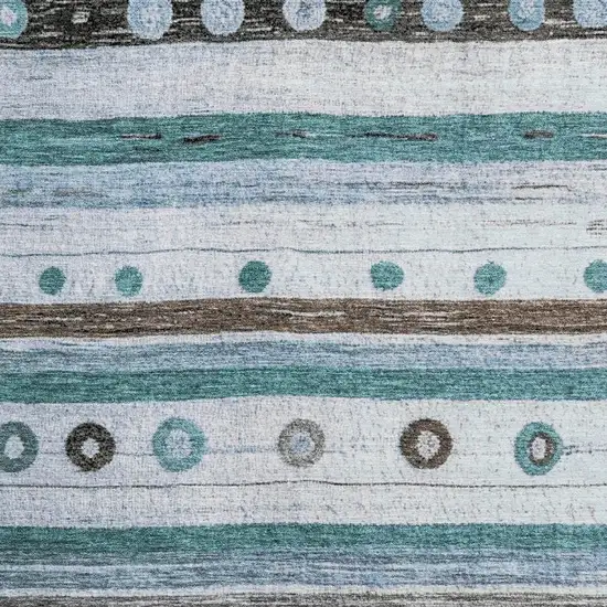 Teal Brown And Ivory Striped Washable Area Rug With UV Protection Photo 3