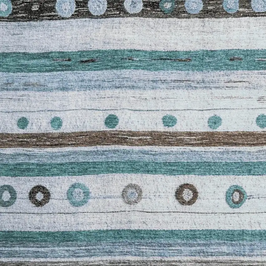 Teal Brown And Ivory Striped Washable Area Rug With UV Protection Photo 3